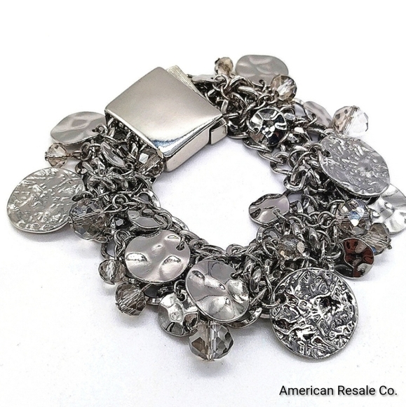 Kenneth Jay Lane Jewelry - Vintage KJL Silver Hammered Disc Charm Bracelet-Kenneth Jay Lane